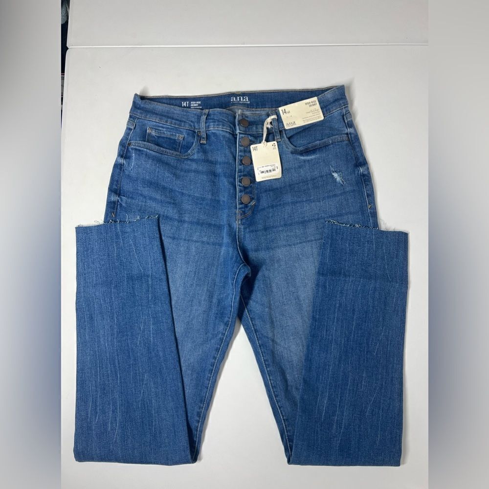 A.N.A. NWT High Rise Skinny Button Front Distressed Jeans Size 14 Tall